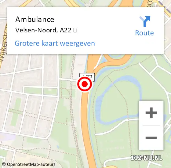 Locatie op kaart van de 112 melding: Ambulance Velsen-Noord, A22 op 18 juli 2018 11:58