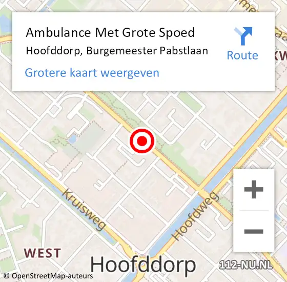 Locatie op kaart van de 112 melding: Ambulance Met Grote Spoed Naar Hoofddorp, Burgemeester Pabstlaan op 18 juli 2018 11:58