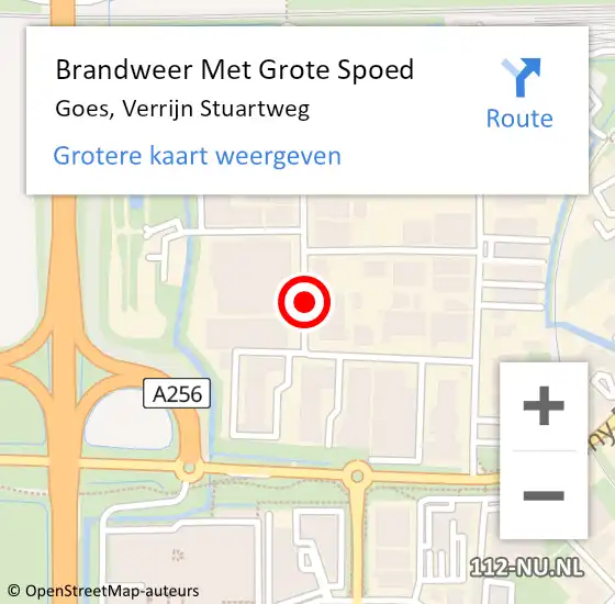 Locatie op kaart van de 112 melding: Brandweer Met Grote Spoed Naar Goes, Verrijn Stuartweg op 18 juli 2018 12:22