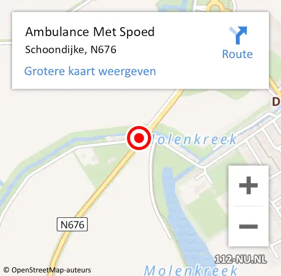 Locatie op kaart van de 112 melding: Ambulance Met Spoed Naar Schoondijke, N676 op 18 juli 2018 12:27