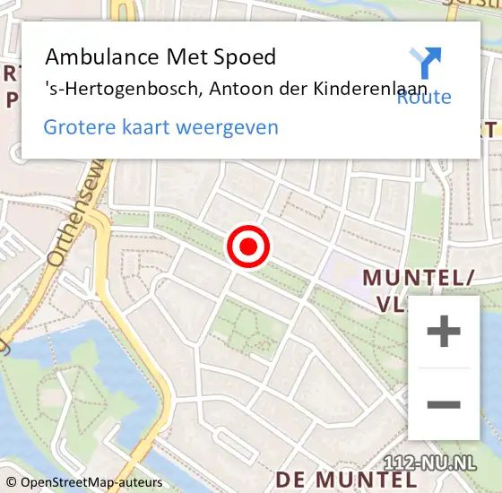 Locatie op kaart van de 112 melding: Ambulance Met Spoed Naar 's-Hertogenbosch, Antoon der Kinderenlaan op 18 juli 2018 12:34