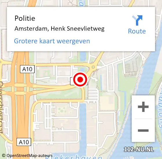 Locatie op kaart van de 112 melding: Politie Amsterdam, Henk Sneevlietweg op 18 juli 2018 12:49