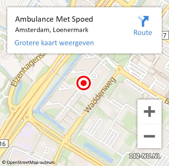 Locatie op kaart van de 112 melding: Ambulance Met Spoed Naar Amsterdam, Loenermark op 18 juli 2018 12:52