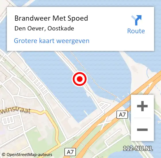 Locatie op kaart van de 112 melding: Brandweer Met Spoed Naar Den Oever, Oostkade op 18 juli 2018 13:07