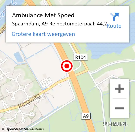 Locatie op kaart van de 112 melding: Ambulance Met Spoed Naar Spaarndam, A9 Re hectometerpaal: 44,2 op 18 juli 2018 13:16