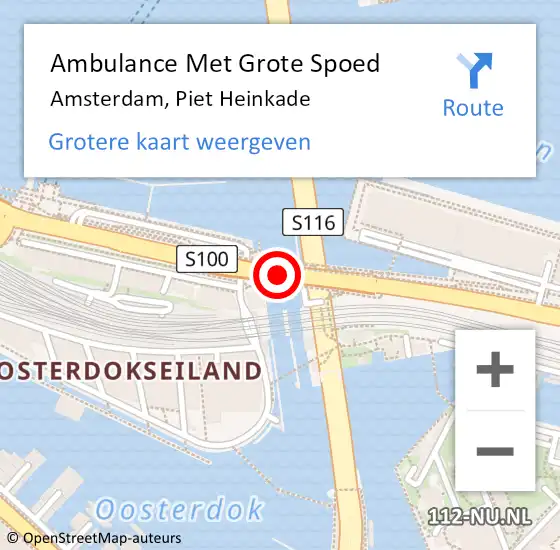 Locatie op kaart van de 112 melding: Ambulance Met Grote Spoed Naar Amsterdam, Piet Heinkade op 18 juli 2018 13:19