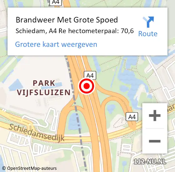 Locatie op kaart van de 112 melding: Brandweer Met Grote Spoed Naar Schiedam, A4 Re hectometerpaal: 70,6 op 18 juli 2018 13:21