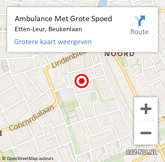 Locatie op kaart van de 112 melding: Ambulance Met Grote Spoed Naar Etten-Leur, Beukenlaan op 18 juli 2018 13:22