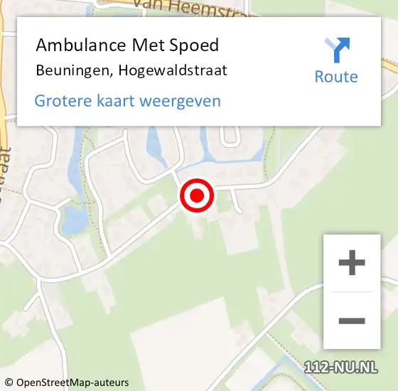 Locatie op kaart van de 112 melding: Ambulance Met Spoed Naar Beuningen, Hogewaldstraat op 18 juli 2018 13:39