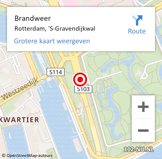 Locatie op kaart van de 112 melding: Brandweer Rotterdam, 'S-Gravendijkwal op 18 juli 2018 14:11