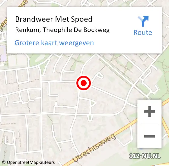 Locatie op kaart van de 112 melding: Brandweer Met Spoed Naar Renkum, Theophile De Bockweg op 18 juli 2018 14:19