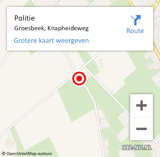 Locatie op kaart van de 112 melding: Politie Groesbeek, Knapheideweg op 18 juli 2018 14:48