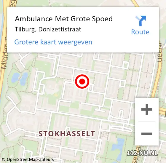 Locatie op kaart van de 112 melding: Ambulance Met Grote Spoed Naar Tilburg, Donizettistraat op 18 juli 2018 15:14