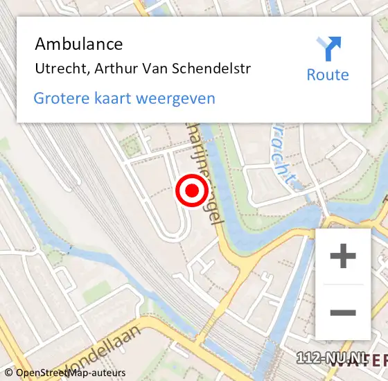 Locatie op kaart van de 112 melding: Ambulance Utrecht, Arthur Van Schendelstr op 18 juli 2018 15:21