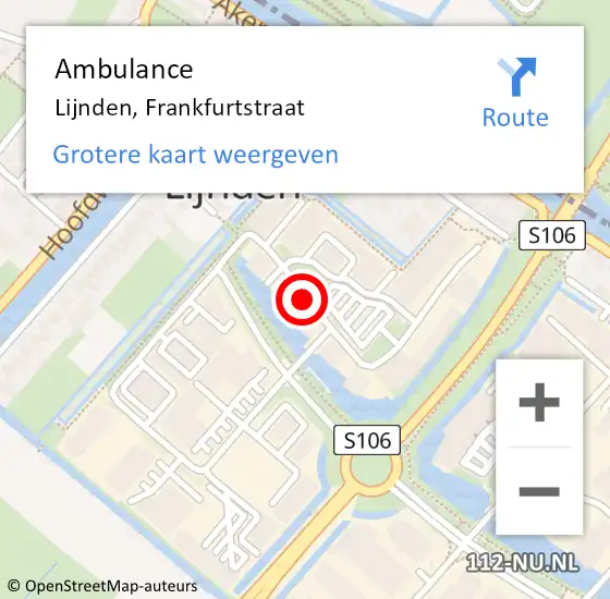 Locatie op kaart van de 112 melding: Ambulance Lijnden, Frankfurtstraat op 18 juli 2018 16:02