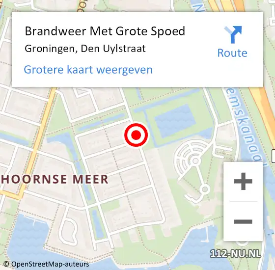 Locatie op kaart van de 112 melding: Brandweer Met Grote Spoed Naar Groningen, Den Uylstraat op 18 juli 2018 16:22
