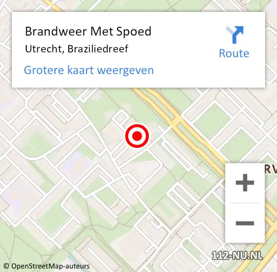 Locatie op kaart van de 112 melding: Brandweer Met Spoed Naar Utrecht, Braziliedreef op 18 juli 2018 17:25