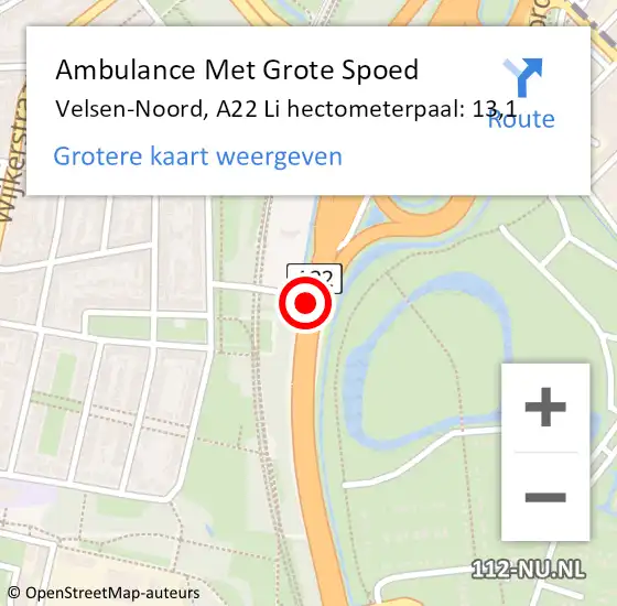 Locatie op kaart van de 112 melding: Ambulance Met Grote Spoed Naar Velsen-Noord, A22 Li op 18 juli 2018 17:38