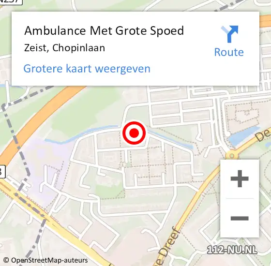 Locatie op kaart van de 112 melding: Ambulance Met Grote Spoed Naar Zeist, Chopinlaan op 18 juli 2018 17:44