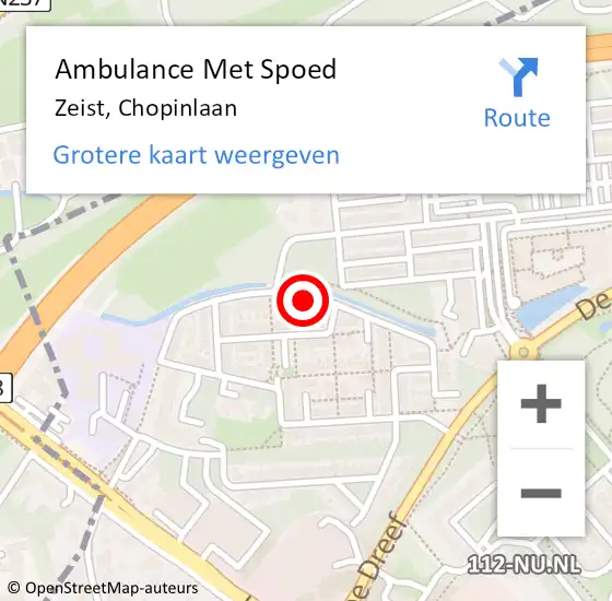 Locatie op kaart van de 112 melding: Ambulance Met Spoed Naar Zeist, Chopinlaan op 18 juli 2018 18:18