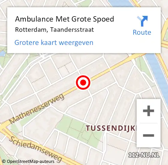Locatie op kaart van de 112 melding: Ambulance Met Grote Spoed Naar Rotterdam, Taandersstraat op 18 juli 2018 18:54