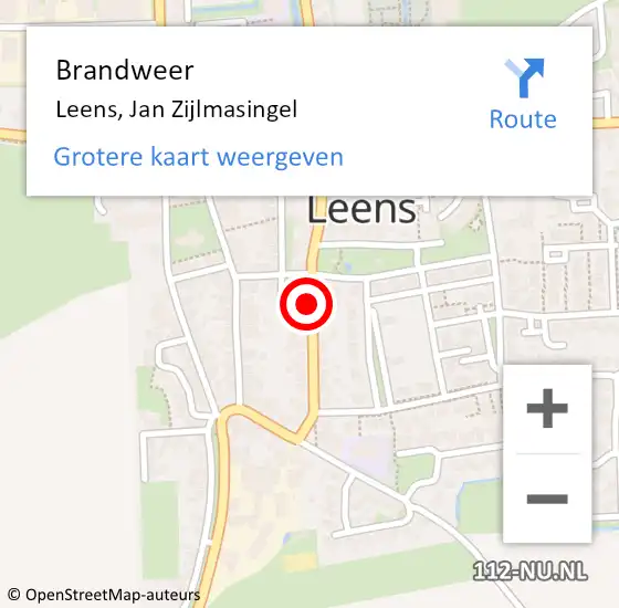 Locatie op kaart van de 112 melding: Brandweer Leens, Jan Zijlmasingel op 18 juli 2018 19:08