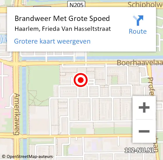 Locatie op kaart van de 112 melding: Brandweer Met Grote Spoed Naar Haarlem, Frieda Van Hasseltstraat op 18 juli 2018 19:17