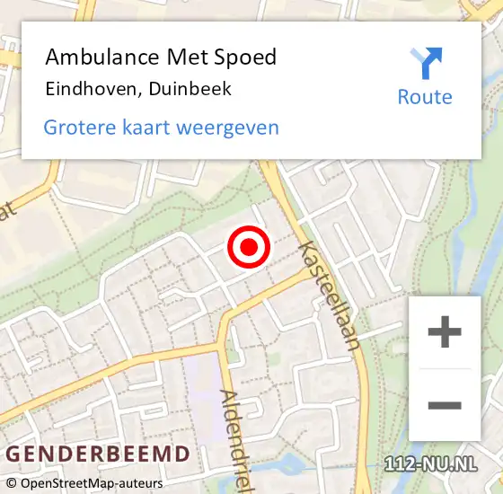 Locatie op kaart van de 112 melding: Ambulance Met Spoed Naar Eindhoven, Duinbeek op 18 juli 2018 19:29