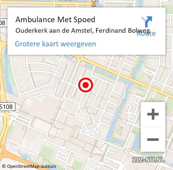 Locatie op kaart van de 112 melding: Ambulance Met Spoed Naar Ouderkerk aan de Amstel, Ferdinand Bolweg op 18 juli 2018 21:46