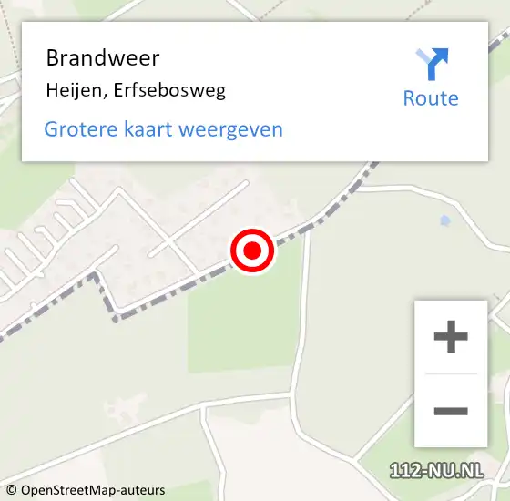 Locatie op kaart van de 112 melding: Brandweer Heijen, Erfsebosweg op 18 juli 2018 22:03