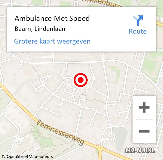 Locatie op kaart van de 112 melding: Ambulance Met Spoed Naar Baarn, Lindenlaan op 18 juli 2018 22:22