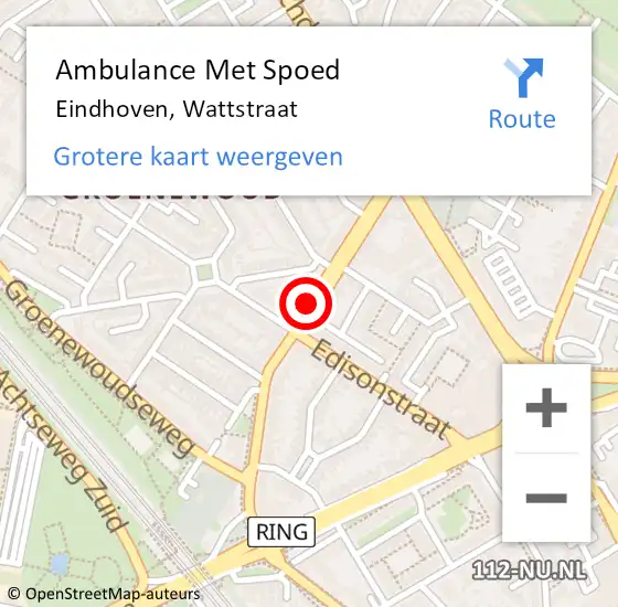 Locatie op kaart van de 112 melding: Ambulance Met Spoed Naar Eindhoven, Wattstraat op 18 juli 2018 23:28