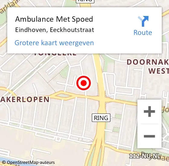 Locatie op kaart van de 112 melding: Ambulance Met Spoed Naar Eindhoven, Eeckhoutstraat op 19 juli 2018 00:16