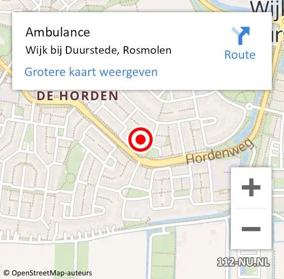 Locatie op kaart van de 112 melding: Ambulance Wijk bij Duurstede, Rosmolen op 19 juli 2018 01:12