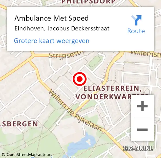 Locatie op kaart van de 112 melding: Ambulance Met Spoed Naar Eindhoven, Jacobus Deckersstraat op 19 juli 2018 03:38
