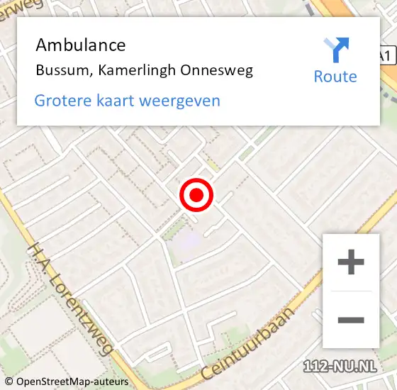 Locatie op kaart van de 112 melding: Ambulance Bussum, Kamerlingh Onnesweg op 3 maart 2014 12:47