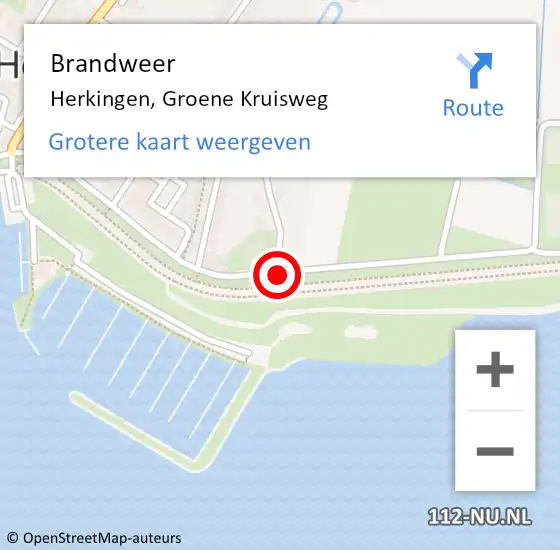 Locatie op kaart van de 112 melding: Brandweer Herkingen, Groene Kruisweg op 19 juli 2018 06:55