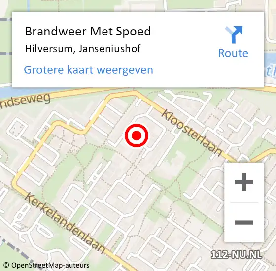 Locatie op kaart van de 112 melding: Brandweer Met Spoed Naar Hilversum, Janseniushof op 19 juli 2018 07:22