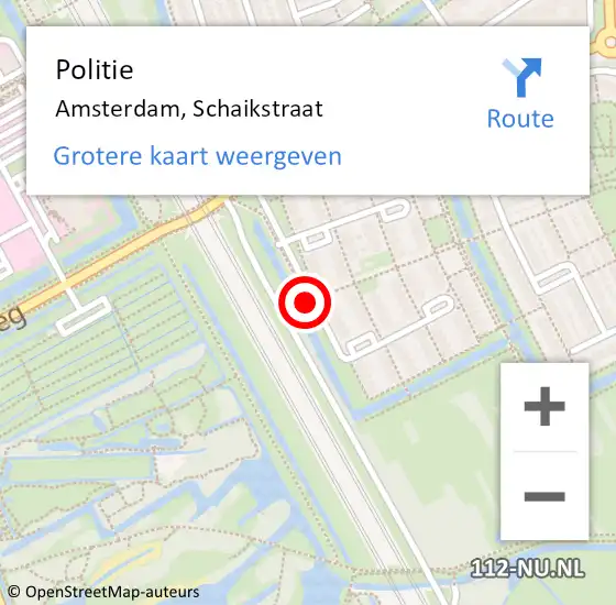Locatie op kaart van de 112 melding: Politie Amsterdam, Schaikstraat op 19 juli 2018 07:36