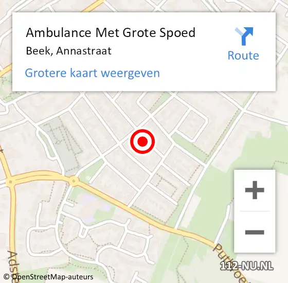 Locatie op kaart van de 112 melding: Ambulance Met Grote Spoed Naar Beek, Annastraat op 3 maart 2014 12:56