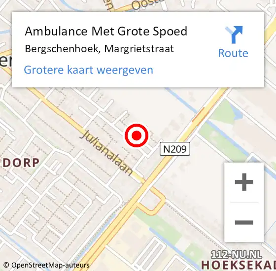 Locatie op kaart van de 112 melding: Ambulance Met Grote Spoed Naar Bergschenhoek, Margrietstraat op 19 juli 2018 08:49