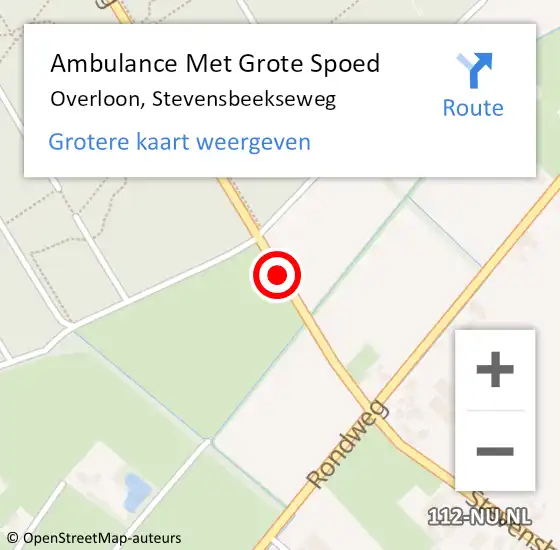 Locatie op kaart van de 112 melding: Ambulance Met Grote Spoed Naar Overloon, Stevensbeekseweg op 19 juli 2018 09:00