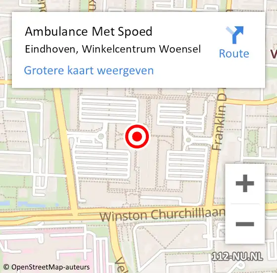 Locatie op kaart van de 112 melding: Ambulance Met Spoed Naar Eindhoven, Winkelcentrum Woensel op 19 juli 2018 09:02