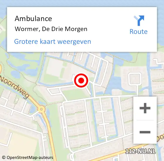 Locatie op kaart van de 112 melding: Ambulance Wormer, De Drie Morgen op 19 juli 2018 09:08