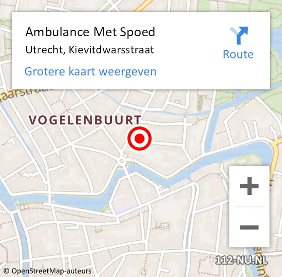 Locatie op kaart van de 112 melding: Ambulance Met Spoed Naar Utrecht, Kievitdwarsstraat op 19 juli 2018 09:25
