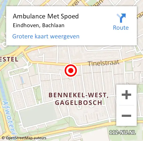 Locatie op kaart van de 112 melding: Ambulance Met Spoed Naar Eindhoven, Bachlaan op 19 juli 2018 10:07