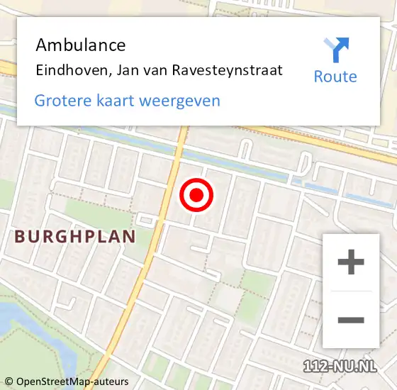 Locatie op kaart van de 112 melding: Ambulance Eindhoven, Jan van Ravesteynstraat op 19 juli 2018 12:07