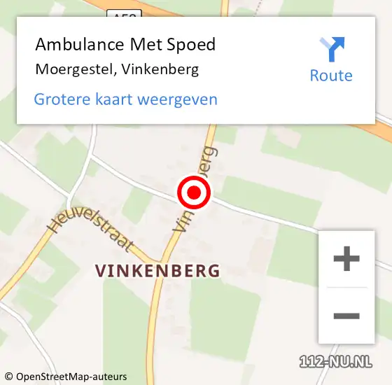 Locatie op kaart van de 112 melding: Ambulance Met Spoed Naar Moergestel, Vinkenberg op 19 juli 2018 13:33