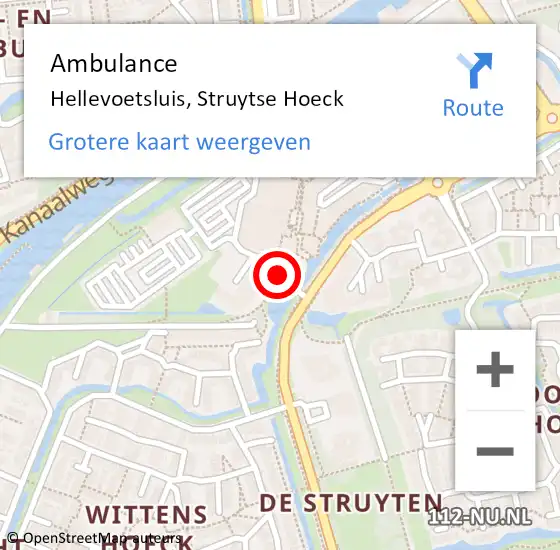 Locatie op kaart van de 112 melding: Ambulance Hellevoetsluis, Struytse Hoeck op 19 juli 2018 14:22