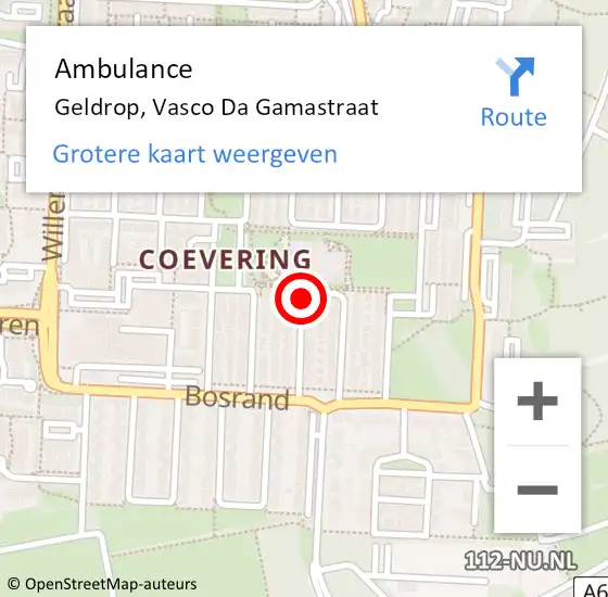 Locatie op kaart van de 112 melding: Ambulance Geldrop, Vasco Da Gamastraat op 19 juli 2018 14:29